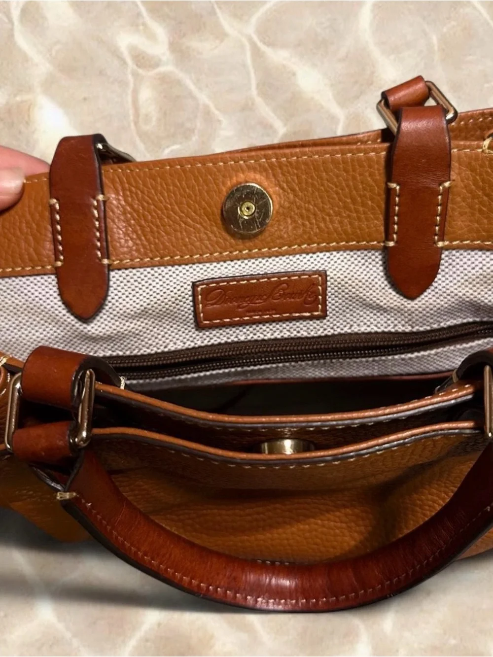 Dooney & Bourke Cognac Brown Pebbled Leather Shoulder Bag Brenna Satchel